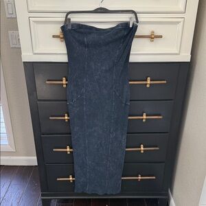 Fashion Nova Washed Dark Blue Strapless Maxi Skirt